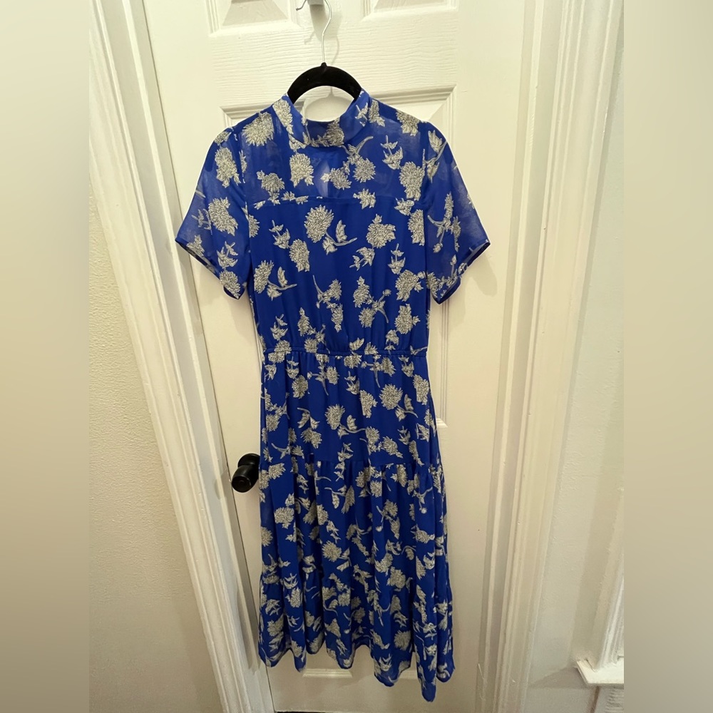 Lulus Floral Dressed Up Royal Blue Floral Print Midi Dress NWOT